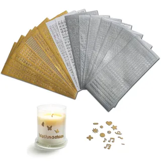 16 Blätter Kerzen Buchstaben Aufkleber,Kommunion Wachsbuchstaben,Kerzen Klebebuchstaben Groß und KleinZahlen Sticker Set für Scrapbook Fotoalbum Grußkarten Taufe Hochzeit(Gold, Silber)