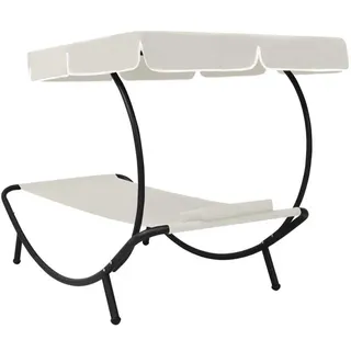 vidaXL Garten-Sonnenliege mit Sonnendach 200 x 90 x 112 cm cremeweiß inkl. Kissen