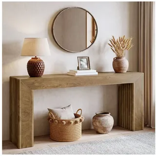 Tribesigns Konsolentisch 160 cm Geriffelter Flurtisch mit Römischen Säulenbeinen (160T x 30B x 85H cm), Schmaler Landhaus-Sofatisch hinter dem Sofa braun
