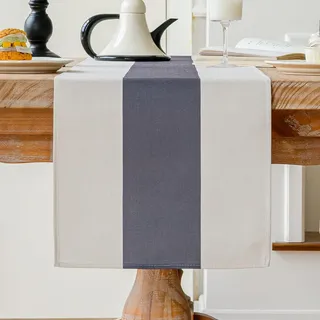 Vorysum Tischläufer Modern Dekoration Tischläufer Wasserabweisend Leinen,Tischläufer Abwaschbar,Tischdecke Outdoor Sommer Garten für Hochzeit Esszimmer Party Urlaub (Grau, 33 x 183 cm)