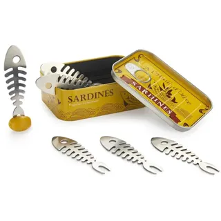 Balvi Aperitif-Gabel Conserverie Sardines Tintenfisch-Konservendose im Retrodesign Blech/Edelstahl