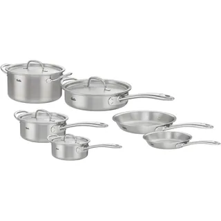 Topf-Set FISSLER "Fissler M5 Pro-Ply, Edelstahl-Topfset (10-teilig)", silber (silberfarben), Töpfe, 10-teiliges Premium Kochgeschirr mit Pro-PlyTM Technologie