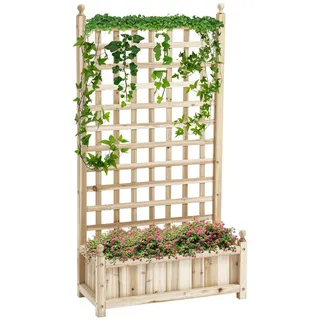 MC Star Hochbeet Pflanzkasten mit Rankgitter Blumenkasten Rankkasten Rosenbogen (mit Rankhilfe für Kletterpflanzen Garten Holz Natur 64 x 28 x 120 cm) beige