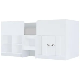Vente-Unique Halbhochbett, Weiß, Holz, Uni, 1-Sitzer, 90x190 cm, Kinderzimmer & Jugendzimmer, Kindermöbel, Kinderbetten, Hochbetten