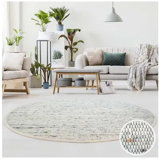 TaraCarpet Wollteppich TaraCarpet Handwebteppich Frankeneck, rund, Höhe: 13 mm, Handgewebter Teppich gewalkt Wohnzimmer Schlafzimmer Esszimmer 200x200 beige|grau rund | 200 cm x 200 cm x 13 mm