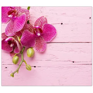 Primedeco Herd-Abdeckplatte Herdabdeckplatte Spritzschutz aus Glas Orchideenzweig auf Holz, Glas, (1 tlg) rosa