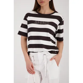Sweatshirt MONARI "Sweatshirt Basic Ringel+Schmuck", Damen, Gr. 38, schwarz-weiß (braun ger), Web, Obermaterial: 80% Viskose, 15% Polyester, 5% Elasthan, geringelt, regular fit taillenbedeckt, Rundhals, eingesetzt gerader Abschluss, Sweatshirts Sweatshirt, mit Blockstreifen