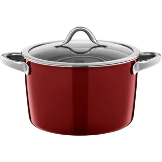 Silit Vitaliano Rosso Kochtopf groß 24cm, Glasdeckel, Fleischtopf Induktion 6,2l, Silargan Funktionskeramik, dunkelrot