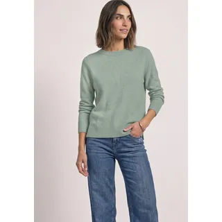 Strickpullover STREET ONE, Damen, Gr. 44, eucalyptus grün meliert, Web, 37% Baumwolle, 34% Polyacryl, 26% Polyester, 3% Elasthan, unifarben, normal normal, U-Boot-Ausschnitt, Rippbündchen, Pullover Strickpullover, mit U-Boot-Ausschnitt