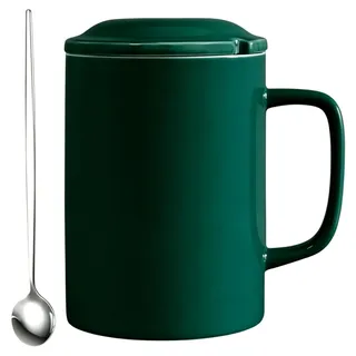 NIUKOMY Extra Große Keramik Kaffeetasse 1 Liter mit Deckel & Löffel, Grün | Jumbo Teetasse, spülmaschinenfest & mikrowellengeeignet, riesige Tasse für Kaffee, Tee, heiße Schokolade, Zuhause & Büro