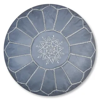 Poufs&Pillows Premium Echt Leder Pouf - Handgefertigt - gefüllt geliefert - Ottoman Sitzsack Fußhocker (Grau)