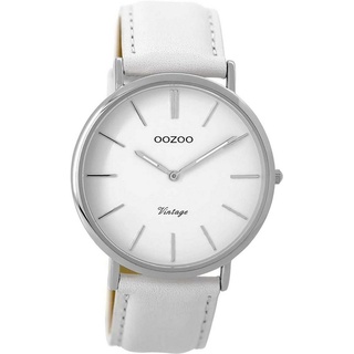 OOZOO Quarzuhr Oozoo Leder Damen Uhr C9311 Quarzuhr, Damenuhr Lederarmband weiß, rundes Gehäuse, groß (ca. 40mm) weiß
