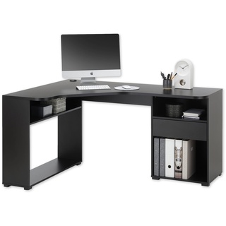 BC 3155 Eckschreibtisch in Schwarz - Moderner Bürotisch Computertisch mit großer Arbeitsfläche und viel Stauraum - 150 x 74 x 50 cm (B/H/T)