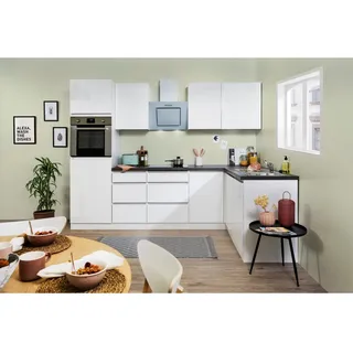 Respekta Winkelküche Lorena L-Form 280 x 172 cm E-Geräte weiß hochglänzend