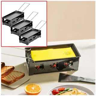 Casativo Raclette Teelicht Raclette Set ohne Strom für 1-2 Personen Metall Antihaft, 3 Raclettepfännchen, mit Kuh-Design/Metallgestell/Klappgriff schwarz