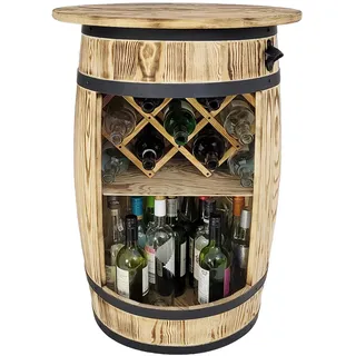 weeco Weinfass Bar mit top blat und Weinhalter - Weinschrank - Tisch aus Holzfass - Wein Rack - Weinregal Holz - Weinfass Tabelle 80x50cm