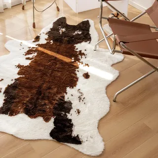 Cooalinar Teppich Aus Rindsleder,Teppich Mit Zebramuster,Kuhfell Teppich Kunstfell,Kunstfaser Teppich Rinderfell,Kuh-Druck Kunstpelz Tier Kuhfell-Teppich,Teppich Mit KüNstlichem Zebramuster