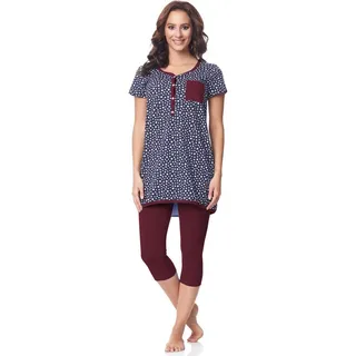 Be Mammy Umstandspyjama Damen Kurzarm Pyjama mit Stillfunktion BE20-177 blau|rot M