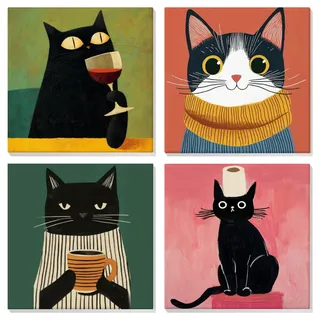 EOBROMD 4 Stück Katzen Malen Nach Zahlen Erwachsene, Niedliche Tiere DIY Handgemalt Ölgemälde Kit mit Rahmen, Paint by Numbers, Acrylfarbe Knitterfreie Leinwand Kit zur Heimdekoration 20x20cm