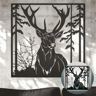 Terma Stahldesign Wanddeko Hirschkopf schwarz Made in Germany Bild Baum Dekoration Natur Wanddekoration Hirsch Deko Metall Wand Bild tier geweih, Deko Wohnzimmer Wandbild Schlafzimmer Industrial