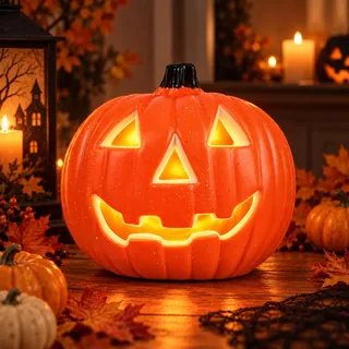 DOITOOL Halloween Kürbis Laterne, Leuchtkürbis Jack-O-Lantern für Herbst | Für Tisch, Garten, Haustür, Fenster, Halloween Party, Herbstdeko, Erntedankfest und saisonale Dekoration für Innen und Außen