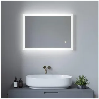 AQUABATOS LED-Lichtspiegel LED Badspiegel Badezimmerspiegel Bad Spiegel mit Beleuchtung 70x50cm, Dimmbar Touch Schalter Kaltweiß 6400K IP44 Energiesparend Rechteckige Ecken