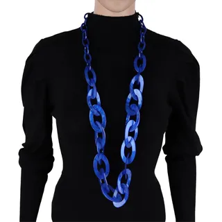 MIRROSI Lange Kette Damen Statement Halskette HARZ ca.95cm lang (perfekt für Pullover, Bluse, Shirt), Bunte Halskette blau