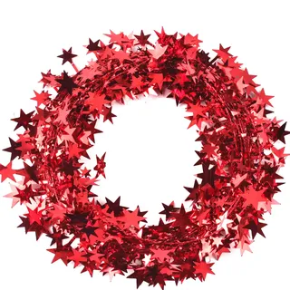 Wambere 1 Stück Weihnachtsdeko Girlande Lametta Girlande 7,5m je Stück,Kleine Sterne Girlande Weihnachten Draht mit Sternen Deko,für Weihnachtsbaum Zuhause Hochzeit Party Festival Dekoration,Rot