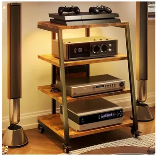 XIIW TV-Rack HiFi Möbel Rack mit LED & Rädern Plattenspieler-Ständer TV-Regal (4 Etagen, 60 x 51 x 85 cm), Media-Regal mit 2 RGB-LEDs per App, Verstellbaren Ablagen, bis 140 kg