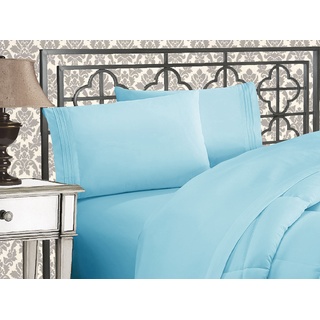 Elegant Comfort Luxuriöses 4-teiliges Bettlaken-Set, Fadenzahl 1500, ägyptische Qualität, dreizeilig, Bestickt, weichste Premium-Hotelqualität, Knitter- und lichtbeständig, Twin/Twin XL, Aqua Blue