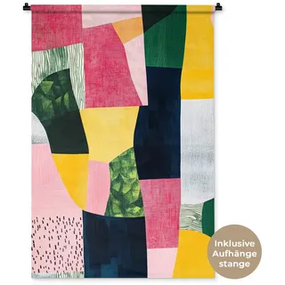 MuchoWow Wandteppich Abstrakt - Rosa - Formen - Gelb, Rechteckig, Höhe: 3 mm, Wandtuch Wohnzimmer, Schlafzimmer, 90x135 cm gelb|rot Rechteckig | 90 cm x 135 cm x 3 mm