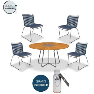 Houe Set mit CIRCLE Dining Table Ø150 und 4 x CLICK Dining Chair ohne Armlehnen Dark blue