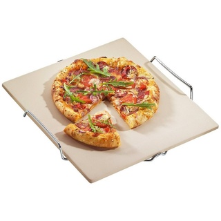 Küchenprofi Pizzastein Pizza-Stein, eckig mit Gestell, Steingut, Edelstahl, (1-St., 1 Pizzastein mit Gestell) weiß