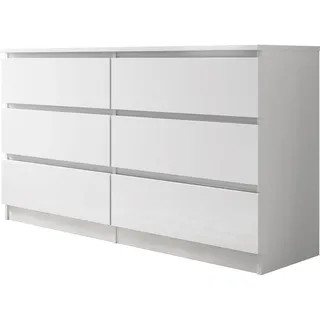 Mirjan24 Kommode mit 6 Schubladen Malwa M6 140, Anrichte, Diele, Flur, Highboard, Mehrzweckschrank, Sideboard, Wohnzimmer (Weiß)