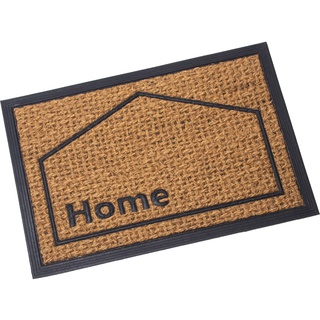 DRW Rechteckige Fußmatte aus Kokosfaser und Gummi mit Home Logo in Natur und Schwarz, 40 x 60 cm, Mehrfarbig, estandar