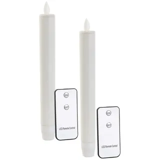Britesta LEDkerze: 2er-Set LED-Stabkerzen mit beweglicher Flamme und Fernbedienung, weiß (Wachs Kerze, flammenlos, LED Leuchterkerze, Docht)