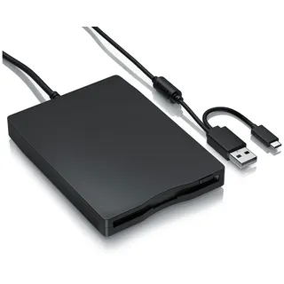 CSL Externes 3,5 Zoll, Plug & Play, 1,44 MB, USB A und C Diskettenlaufwerk (USB-A, USB 2.0, USB-C, Slimline Design, keine Treiber, Windows 10 11, schwarz, 14x10x1,7 cm) schwarz