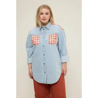 Studio Untold Hemdbluse Jeanshemd oversized Patches Hemdkragen Langarm blau 46/48