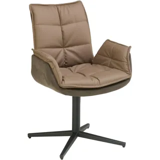 Livetastic Armlehnstuhl, Braun, Schwarz, Metall, Textil, Leder, Echtleder, Rindleder, Drehkreuz, 65x88x65 cm, Sitzfläche 360° drehbar, Esszimmer, Stühle, Esszimmerstühle, Armlehnenstühle