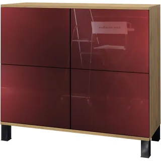 Vladon Rova V3 92,5 x 84,5 x 35 cm Eiche Evoke / Bordeaux Hochglanz