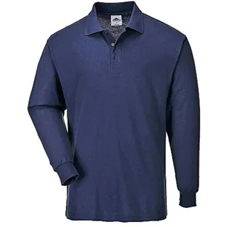 Portwest B212 Genoa Langarm Polo-Shirt Baumwolle Maschinenwaschbar Business | Marine, S, UPF 40+, Reguläre Passform, Polyester, Rippkragen und Bündchen, Brusttasche, Gerippte Manschette, Gerade Tasche