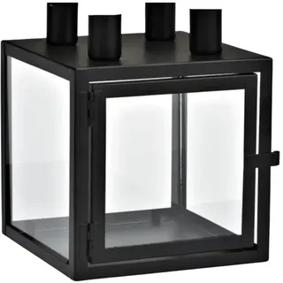 Adventsgesteck zum selber befüllen, Adventskerzenhalter zum basteln, Kerzenständer, Do it Yourself - Kerzenhalter auf Box aus Metall/Glas, Schwarz, Ø Kerzentülle: 2,4 mm, L/B/H 15 x 15 x 19 cm.