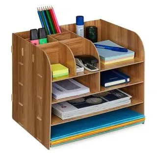 Relaxdays Schreibtisch-Organizer 10042746, Holz, 10 Fächer, braun
