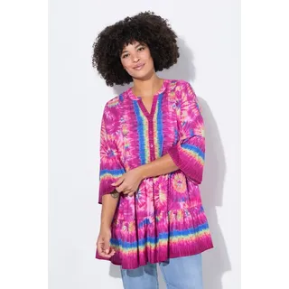 Angel Of Style by Happy Size Angel of Style Tunika Tunika Blütenmuster Stehkragen Knopfleiste blau|rosa 46