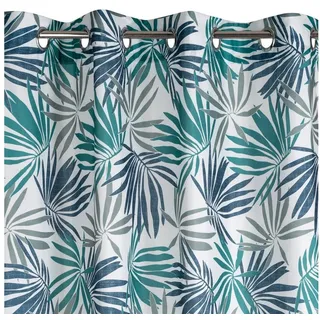 Design91 Vorhang Vorhänge mit Dschungel Muster Palmenblätter Botanische Motive, Blickdicht, Ösenschal, Wohnzimmer blau