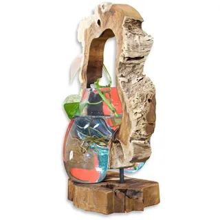 Kinaree Geschmolzenes Glas auf Wurzelholz - Glasschale auf Wurzel - Teak Holz mit Glasvase oder Schale (Glas Baumscheibe 30-40x25x20cm)