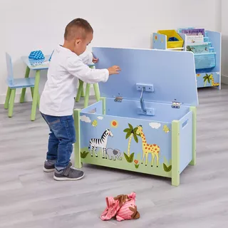 Liberty House Toys Große Safari-Spielzeugkiste aus Holz mit Deckel, Holzwerkstoff, blau, 49.5cm H x 68cm W x 39cm D