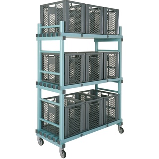 Kunststoff Materialwagen-Set, 10-tlg., 3 Böden, fahrbar, inkl. 9 Behälter