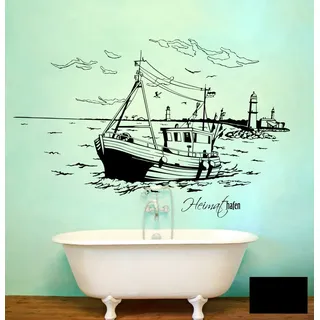 Wandtattoo Wandaufkleber Warnemünde Leuchtturm maritim M1487 - ausgewählte Farbe: *Schwarz* ausgewählte Größe:*M 100cm breit x 55cm hoch