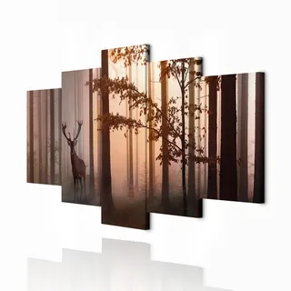 decomonkey Wandbilder Tiere 225x112.5 cm 5 Teilig Wandbild Groß Wohnzimmer | Leinwandbild XXL, Deko, Schlafzimmer, Büro, Wanddeko, Leinwand, Pictures For Wall, Poster, Wall Painting, Set, Natur